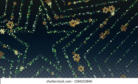 Winter Vector Background with Falling Glitter Snowflakes and Stars. Isolated on Transparent. Miracle Snow Confetti Pattern. Glitter Overlay Print. Winter Sky. Design for Card.