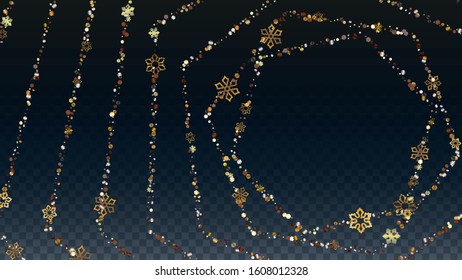Winter Vector Background with Falling Glitter Snowflakes and Stars. Isolated on Transparent. Miracle Snow Confetti Pattern. Glitter Overlay Print. Winter Sky. Design for Flyer.