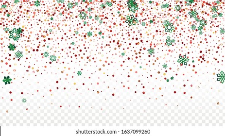Winter Vector Background with Falling Glitter Snowflakes and Stars. Isolated on Transparent. Glitter Snow Twinkly Pattern. Glitter Overlay Print. Winter Party. Design for Sale.