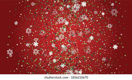 Winter Vector Background with Falling Glitter Snowflakes and Stars. Isolated on Transparent. Glowing Snow Twinkly Pattern. Glitter Overlay Print. Winter Party. Design for Party Invitation.
