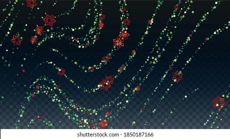 Winter Vector Background with Falling Glitter Snowflakes and Stars. Isolated on Transparent. Glowing Snow Twinkly Pattern. Glitter Overlay Print. Winter Party. Design for Sale.