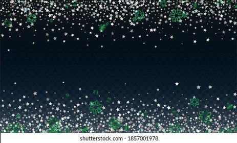 Winter Vector Background with Falling Glitter Snowflakes and Stars. Isolated on Transparent. Elegance Snow Sparkle Pattern. Snowfall Overlay Print. Winter Sky. Design for Card.