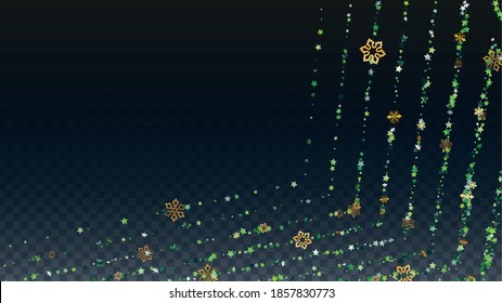 Winter Vector Background with Falling Glitter Snowflakes and Stars. Isolated on Transparent. Luxurious Snow Twinkly Pattern. Glitter Overlay Print. Winter Party. Design for Sale.