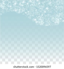 Winter Vector Background with Falling Snowflakes  Isolated on Transparent Background. Elegance Design for Party Invitation, Banner, Sale, Poster. Realistic Snow. Happy Christmas, New Year