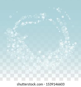Winter Vector Background with Falling Snowflakes  Isolated on Transparent Background. Glitter Design for Party Invitation, Banner, Sale, Poster. Realistic Snow. Happy Christmas, New Year.