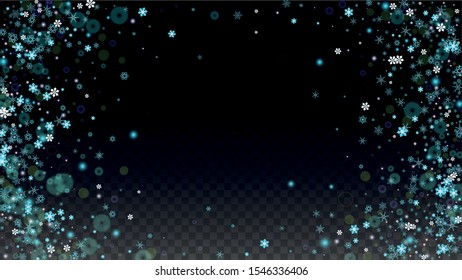 Winter Vector Background with Falling Snowflakes  Isolated on Transparent Background. Glitter Design for Party Invitation, Banner, Sale, Poster. Realistic Snow. Happy Christmas, New Year