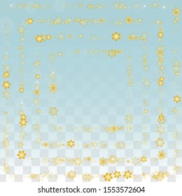 Winter Vector Background with Falling Snowflakes  Isolated on Transparent Background. Luxury Snow Sparkle Pattern. Snowfall Overlay Print. Winter Sky. Realistic Snow. Happy Christmas, New Year.