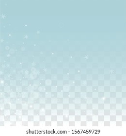 Winter Vector Background with Falling Snowflakes  Isolated on Transparent Background. Luxury Design for Party Invitation, Banner, Sale, Poster. Realistic Snow. Happy Christmas, New Year.