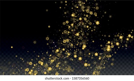 Winter Vector Background with Falling Snowflakes  Isolated on Transparent Background. Fantasy Snow Sparkle Pattern. Snowfall Overlay Print. Winter Sky. Realistic Snow. Happy Christmas, New Year