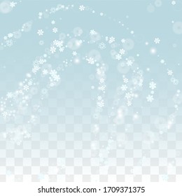 Winter Vector Background with Falling Snowflakes  Isolated on Transparent Background. Fantasy Design for Party Invitation, Banner, Sale, Poster. Realistic Snow. Happy Christmas, New Year.