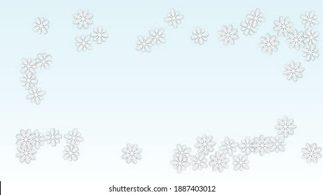 Winter Vector Background with Falling Snowflakes. Isolated on White Blue Background.  Magic Snow Sparkle Pattern. Snowfall Overlay Print. Winter Sky. Papercut Snowflakes.