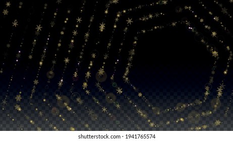 Winter Vector Background with Falling Snowflakes  Isolated on Transparent Background. Elegance Snow Sparkle Pattern. Snowfall Overlay Print. Winter Sky. Realistic Snow. Happy Christmas, New Year.