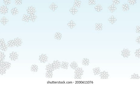 Fondo vectorial invernal con copos de nieve en caída. Aislado sobre fondo azul blanco.  Patrón de nieve de lujo. Impresión superpuesta de nieve. Cielo invernal. Copos de nieve recortados por papel.