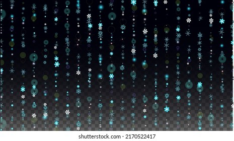 Winter Vector Background with Falling Snowflakes  Isolated on Transparent Background. Festival Snow Sparkle Pattern. Snowfall Overlay Print. Winter Sky. Realistic Snow. Happy Christmas, New Year