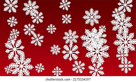 Winter Vector Background with Falling Snowflakes. Isolated on Red Background. Festival Design for Party Invitation, Banner, Sale, Poster. Papercut Snowflakes.