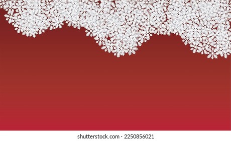 Winter Vector Background with Falling Snowflakes. Isolated on Red Background.  Miracle Snow Sparkle Pattern. Snowfall Overlay Print. Winter Sky. Papercut Snowflakes.