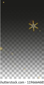 Winter Vector Background with Gold Falling Snowflakes Isolated on Transparent Background. Festival Snow Sparkle Pattern. Snowfall Overlay Print. Winter Sky. Design for  Poster.