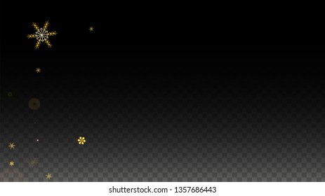Winter Vector Background with Gold Falling Snowflakes Isolated on Transparent Background. Glitter Snow Sparkle Pattern. Snowfall Overlay Print. Winter Sky. Design for  Banner.