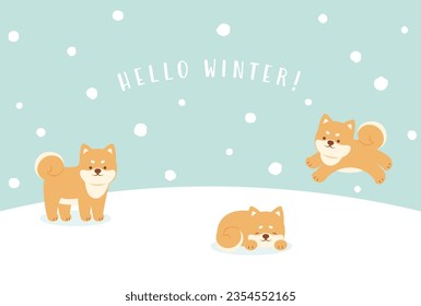 winter vector background with shiba dogs in the snow for banners, cards, flyers, social media wallpapers, etc.