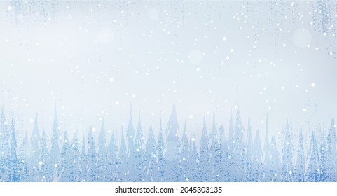 winter vector background with silhouette of spruce forest and   snowfall