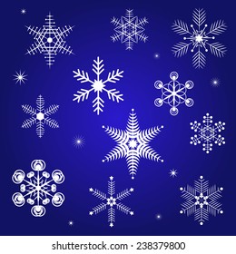 Winter vector background with snowflakes. Christmas & New Year vector decoration design for wallpaper, wrapping paper, doily, pattern fills. Geometric Backdrop. Snowflakes set.