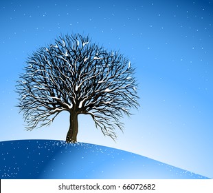 winter vector background, tree silhouette