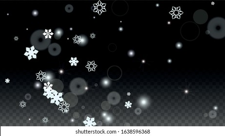 Winter Vector Background with White Falling Snowflakes Isolated on Transparent Background. Elegance Snow Sparkle Pattern. Snowfall Overlay Print. Winter Sky. Design for  Party Invitation.