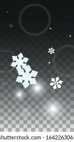 Winter Vector Background with White Falling Snowflakes Isolated on Transparent Background. Miracle Snow Sparkle Pattern. Snowfall Overlay Print. Winter Sky. Design for  Christmas Sale.