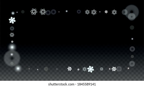 Winter Vector Background with White Falling Snowflakes Isolated on Transparent Background. Glitter Snow Sparkle Pattern. Snowfall Overlay Print. Winter Sky. Design for  Banner.