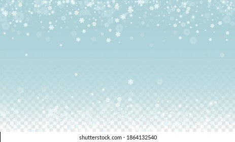 Winter Vector Background with White Falling Snowflakes Isolated on Transparent Background. Festival Snow Sparkle Pattern. Snowfall Overlay Print. Winter Sky. Design for  Christmas Sale.