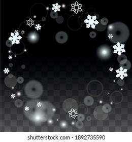 Winter Vector Background with White Falling Snowflakes Isolated on Transparent Background. Fantasy Snow Sparkle Pattern. Snowfall Overlay Print. Winter Sky. Design for  Poster.