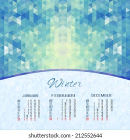 Winter. Vector calendar for 2015. Abstract illustration template design - calendar of 2015 with holidays icons. Calendar paper design. Calendar for the rest of the year you can see in my portfolio