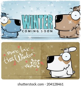 Winter vector card with cartoon doggy character.