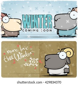 Winter vector card with cartoon sheep character.