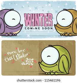 Winter vector card with funny frog and text.