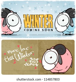 Winter vector card with funny sheep and text.