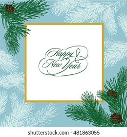 winter vector card, wedding invitation, anniversary, party, cover for the book. Spruce with cones