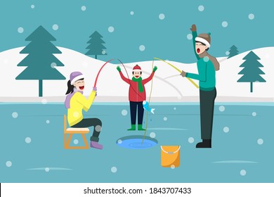 family fishing cartoon