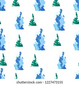Winter vector flat seamless pattern.Fantasy color leaves source,branches and trees vector illustration flat design.Stock vector