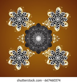 Winter vector frame with arabesques, doodles, dots and snowflakes. Fine greeting card. Colorful seamless pattern on a brown background.