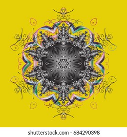 Winter vector frame with arabesques, doodles, dots and snowflakes. Fine greeting card. Colorful seamless pattern on a colorful background.