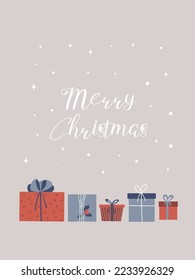 Winter vector greeting card with gift box. Happy new year