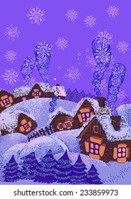 winter vector. Hand drawn illustration.New year's card