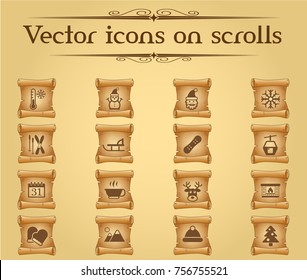 winter vector icons on scrolls for your creative ideas