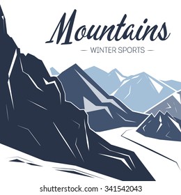 Winter vector illustration for holiday design, poster. Holiday background with mountains