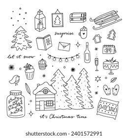 Winter vector illustrations. Simple Christmas clipart. Cute winter doodles