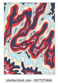 winter vector interior poster in hippie style.70s and 60s funky and groove postcards.Psychedelic patterns with  waves, shapes,rainbow.Abstract shapes for wallpaper and background.Cold blue palette