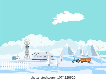Winter vector landscape of countryside, flat design, concept.