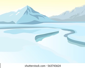 Winter vector landscape. Mountain landscape. Beautiful background. Landscape in blue shades.