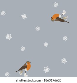winter vector pattern. bird and snowflakes on a gray background. Suitable for creating winter, holiday, New Year, Christmas textiles, backgrounds, cards, posters